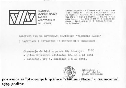 Pozivnica - otvorenje Knjižnice Gajnice 1979. godine